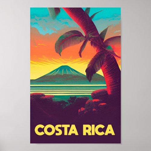 Costa rica vintage travel poster tropical Landscap