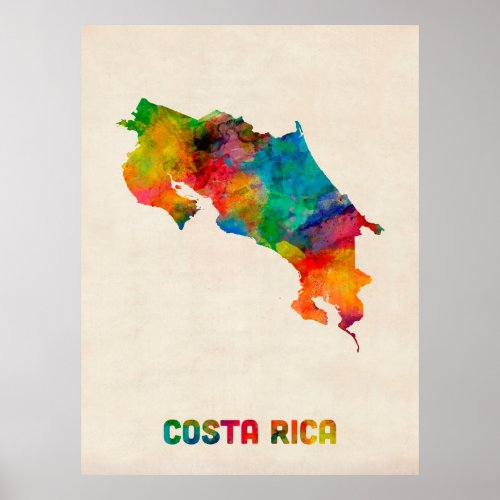Costa Rica Watercolor Map Poster