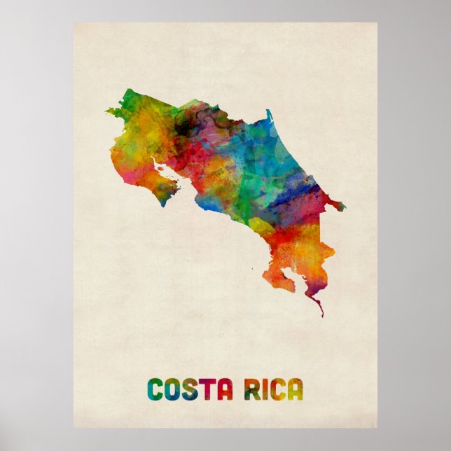 Costa Rica Watercolor Map Poster (Front)