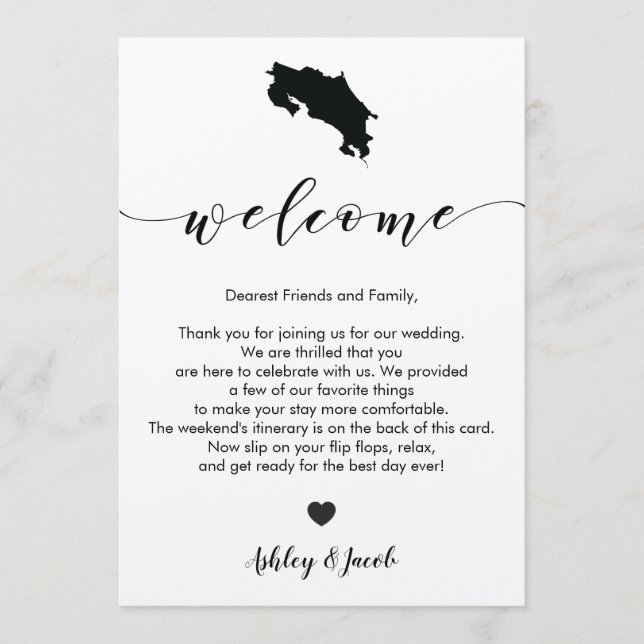 Costa Rica Wedding Welcome Letter & Itinerary Card (Front)