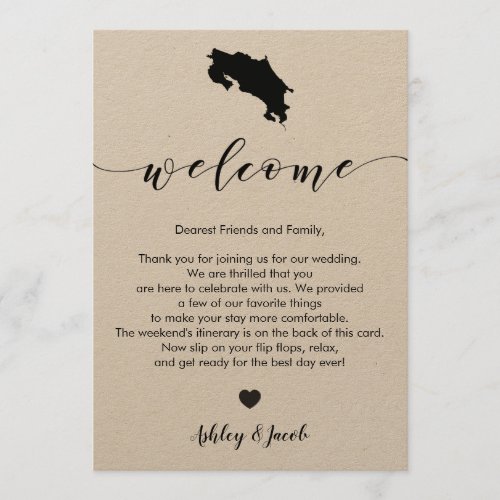 Costa Rica Wedding Welcome Letter  Itinerary Card