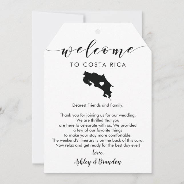 Costa Rica Wedding Welcome Tag, Letter Itinerary (Front)