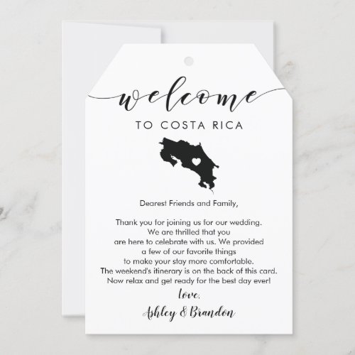 Costa Rica Wedding Welcome Tag Letter Itinerary