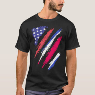 Costa Rican American Patriot Grown Heart Flag Stri T-Shirt