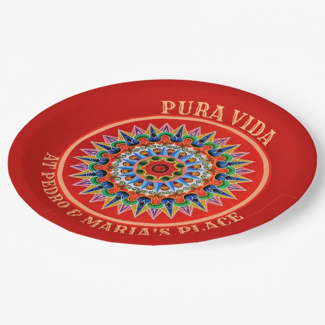 Costa Rican Art with customizable Text Paper Plates (Angled)
