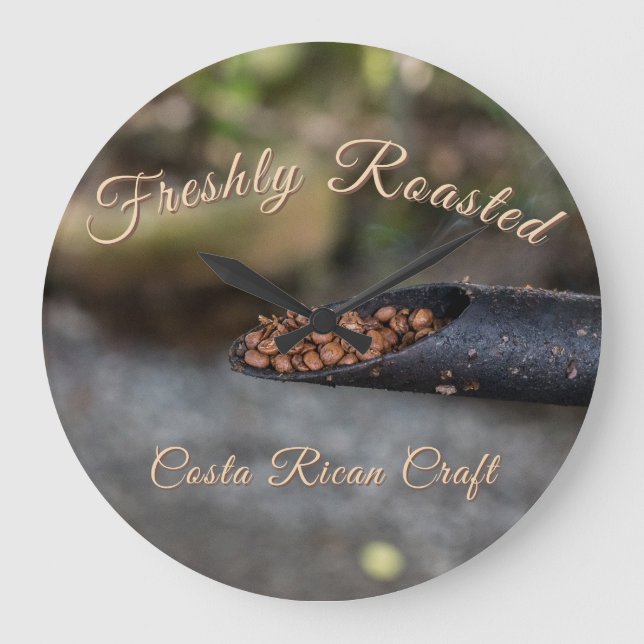 Costa Rican Coffee Freshly Roasted, Artisan Craft Large Clock (Front)