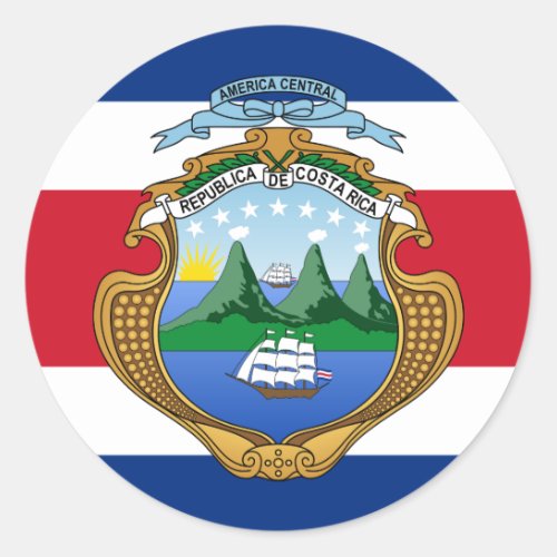 Costa Rican Flag  Coat of Arms Costa Rica Flag Classic Round Sticker