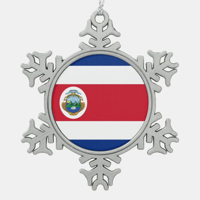 Costa Rican flag Snowflake Pewter Christmas Ornament (Front)