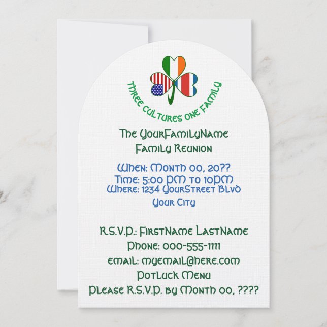 Costa Rican Irish American Shamrock Family Reunion Invitation (Front)