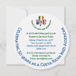 Costa Rican Irish USA Shamrock Birthday  Invitation