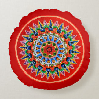 Costa Rican Oxcartwheel Art Round Pillow