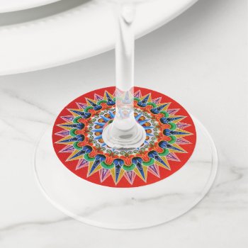 Costa Rican Oxcartwheel Art Wine Glass Tag by aura2000 at Zazzle