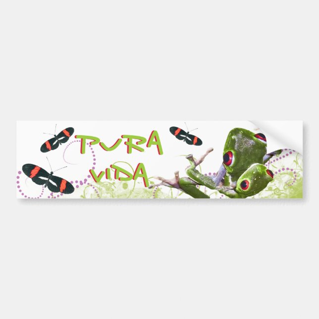 Costa Rican Pura Vida Tree Frog Bumper Sticker (Front)