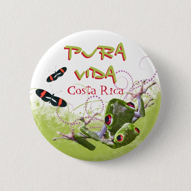 Costa Rican Pura Vida Tree Frog Button (Front)