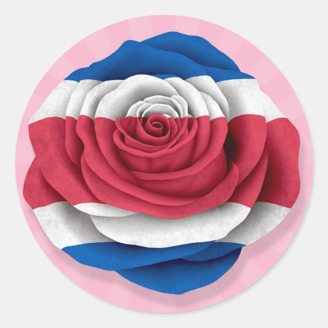 Costa Rican Rose Flag on Pink Classic Round Sticker (Front)