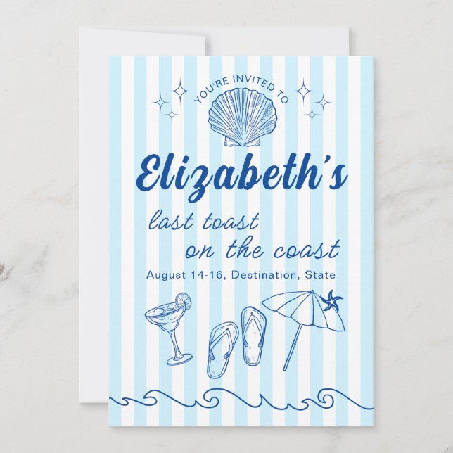 Costal Beach Bachelorette Destination Party Invitation (Front)