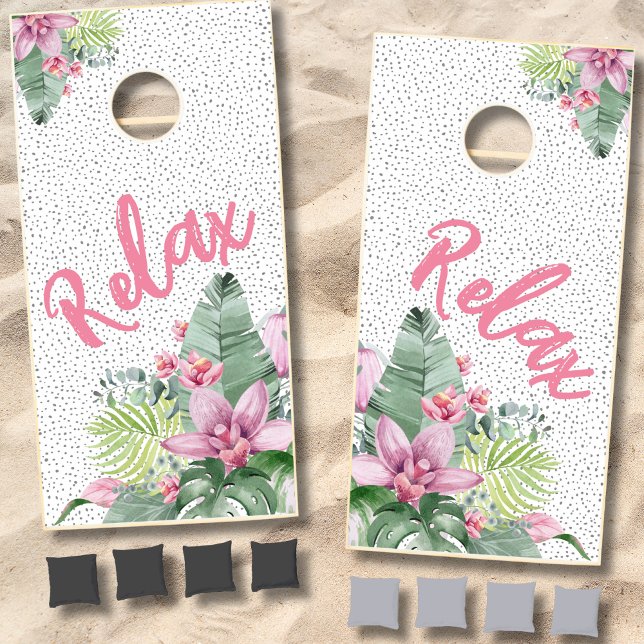 Costal Beach Cornhole Set (Tropical Watercolor Floral Cornhole Set)