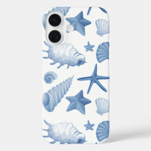 Costal blue seashells pattern iPhone 16 case