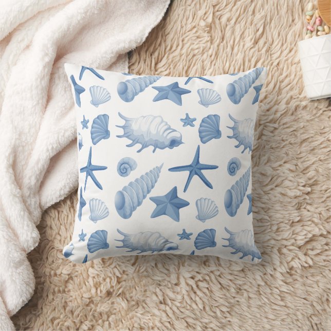Costal blue seashells pattern throw pillow (Blanket)