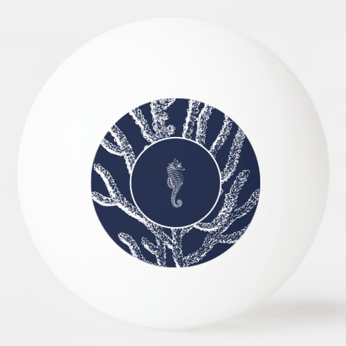 Costal Elegance Blue  White Coral and Seahorse Ping Pong Ball