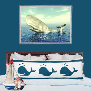 Costal Nautical Navy BLUE WHALE White Body Pillow