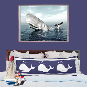Costal Nautical Navy BLUE White  WHALE Body Pillow