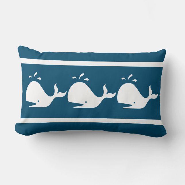 Costal Nautical navy BLUE White WHALE   Lumbar Pillow (Front)