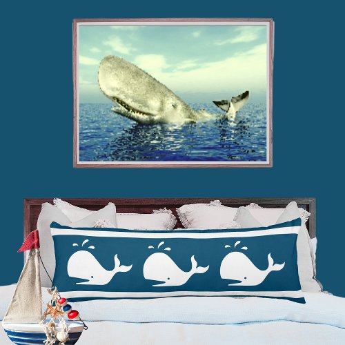 Costal Nautical Ocean BLUE White  WHALE Body Pillow
