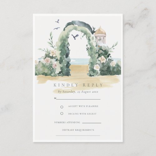Costal Sea Beach Flora Arch Botanical Wedding RSVP Enclosure Card