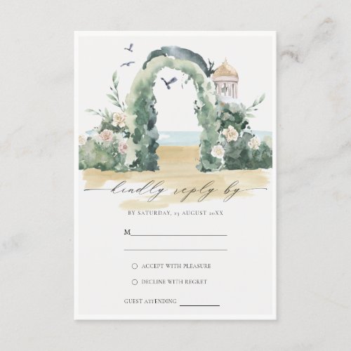 Costal Sea Beach Flora Arch Botanical Wedding RSVP Enclosure Card
