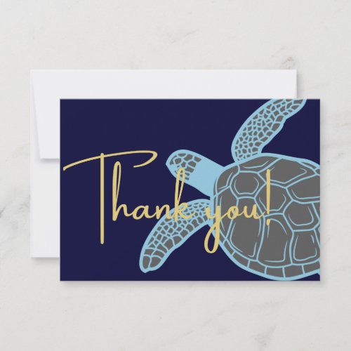 Costal tropical Navy Blue Sea Turtle Thank You Card