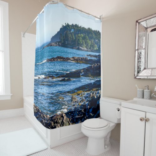 Costal Vibes  Northeastern Rocks and Ocean Shower Curtain