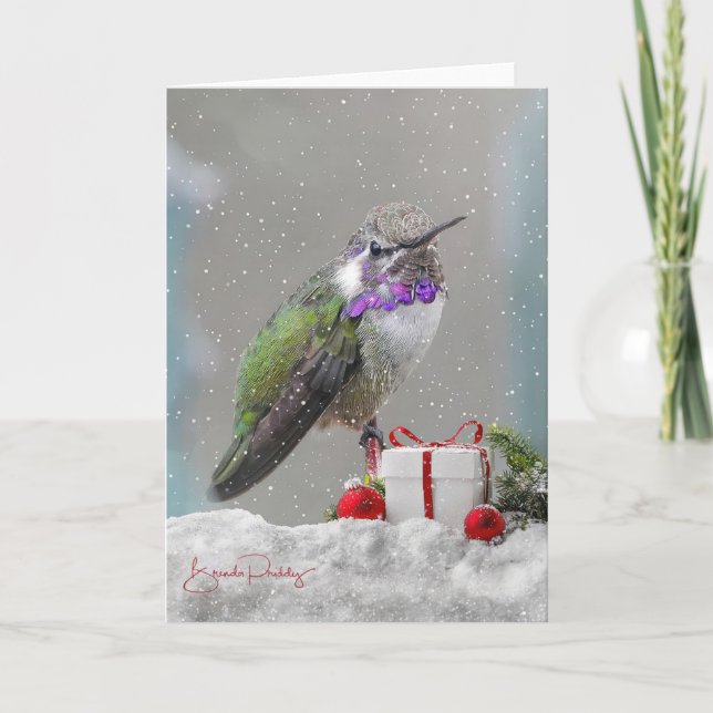 Costa's Hummingbird & Holiday Wishes!  Blank Card (Front)