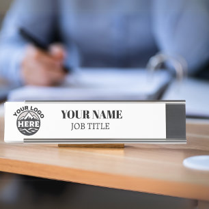 Costom Logo Simple Business White Desk Name Plate