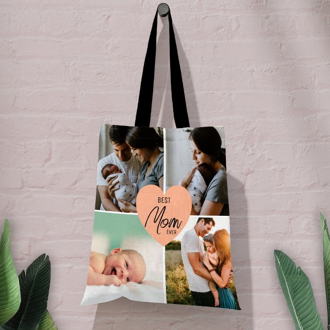Costom Modern Best Mom Ever 4 Photo Collage Tote Bag (Creator Uploaded)