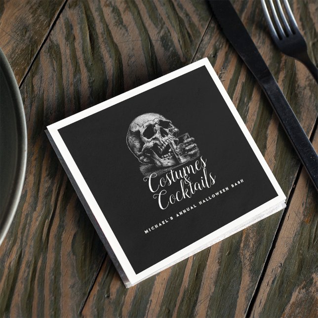 Costume and Cocktails Black Halloween Party  Napkins (Creator Uploaded)