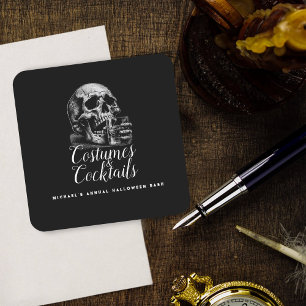 Costume and Cocktails Black Halloween Party  Square Paper Coaster
