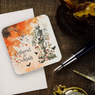 Costume and Cocktails Haunted Forest Halloween  Square Paper Coaster