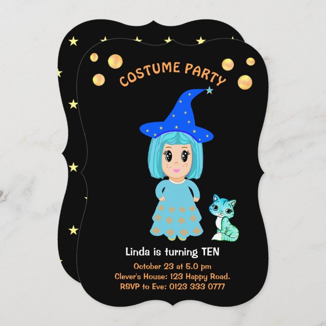Costume Birthday on Black Invitation (Front/Back)