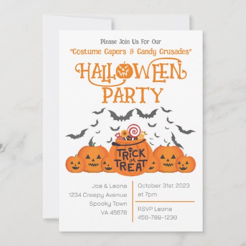 Costume Capers  Candy Crusades  Halloween Party Invitation