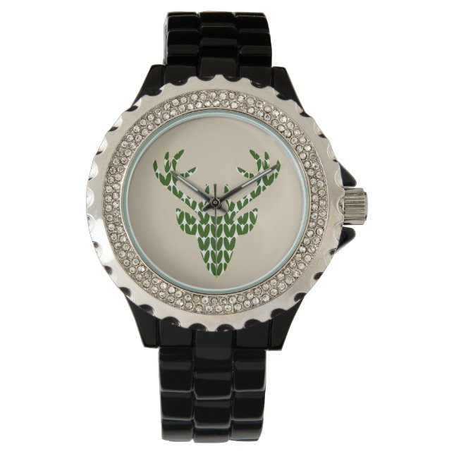 costume clock, costume jewelry deer head hunter watch (Front)