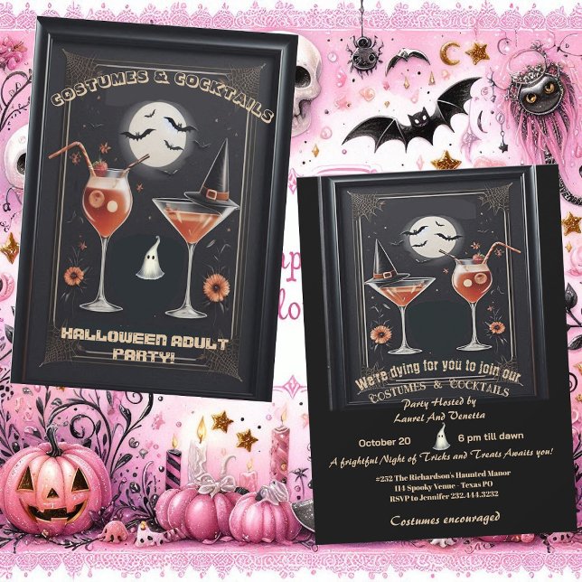 Costume & Cocktail Adult Halloween Witch Hat Party Invitation (Costume & Cocktail Adult Halloween Witch Hat Party Invitation)