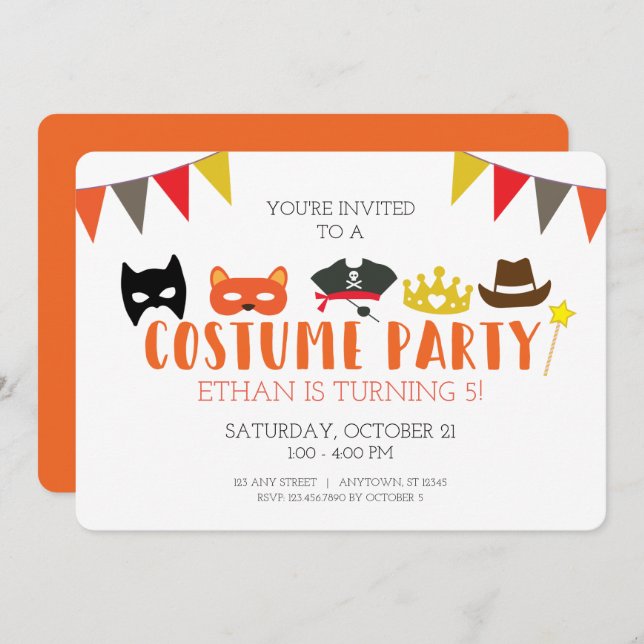 Costume Halloween Birthday Party Invitation (Front/Back)