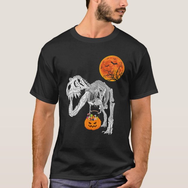 Costume Halloween Dinosaur Skeleton Pumpkin T Rex T-Shirt (Front)
