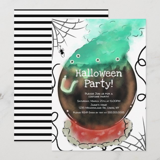 Costume Halloween Party Spooky Witch Cauldron Invitation (Front/Back)