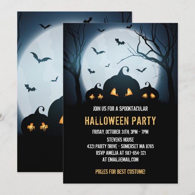 Costume Halloween party with pumpkins in spooky Invitation (Front/Back)