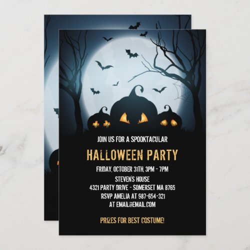 Costume Halloween party with pumpkins in spooky Invitation