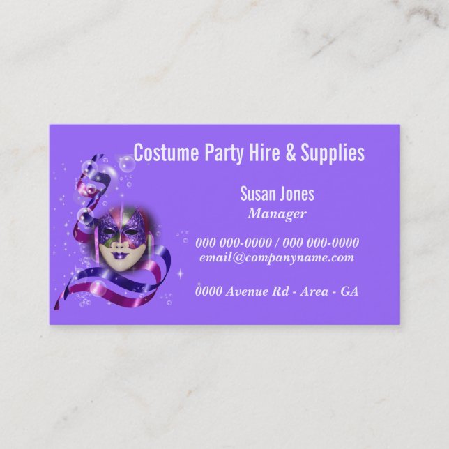 Costume hire fancy dress PERSONALIZE Business Card (Front)