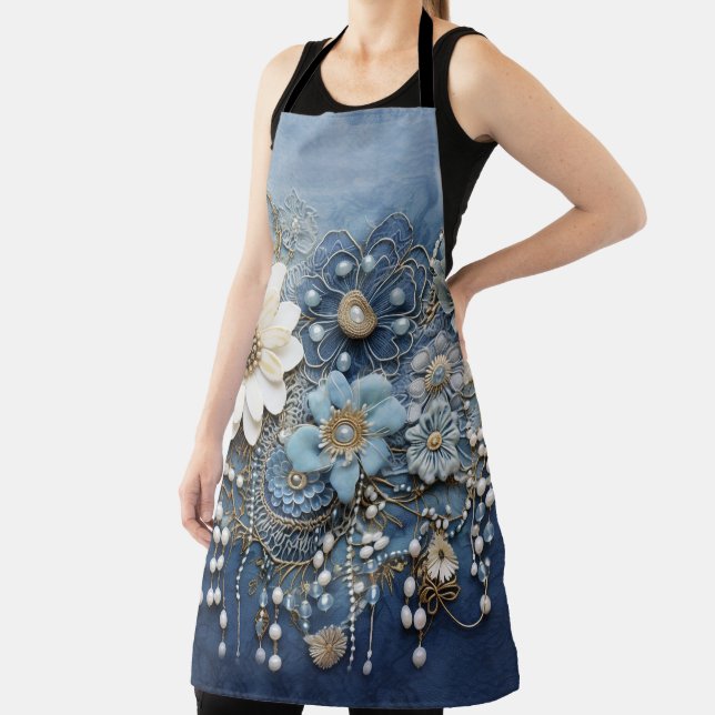 Costume jewellery on blue Denim Apron (Insitu)