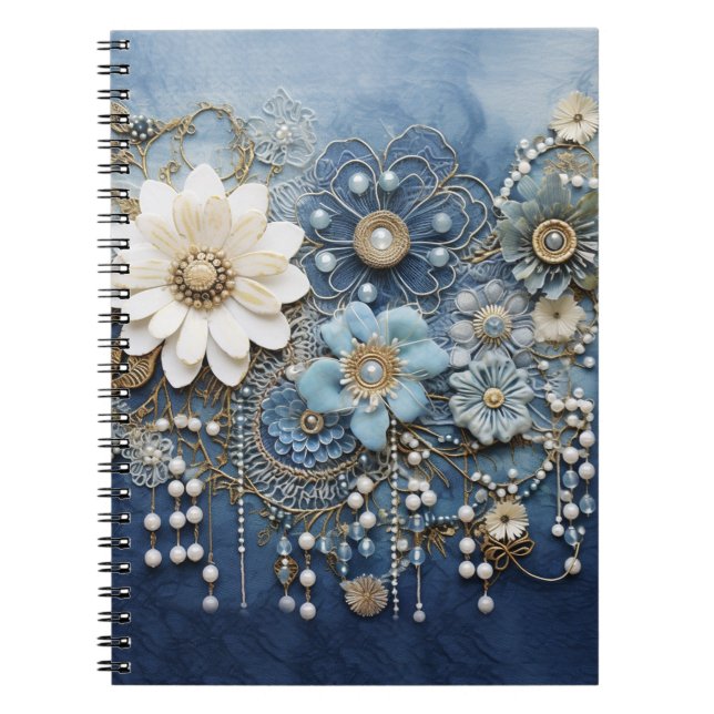 Costume jewellery on Blue Denim Notebook (Front)